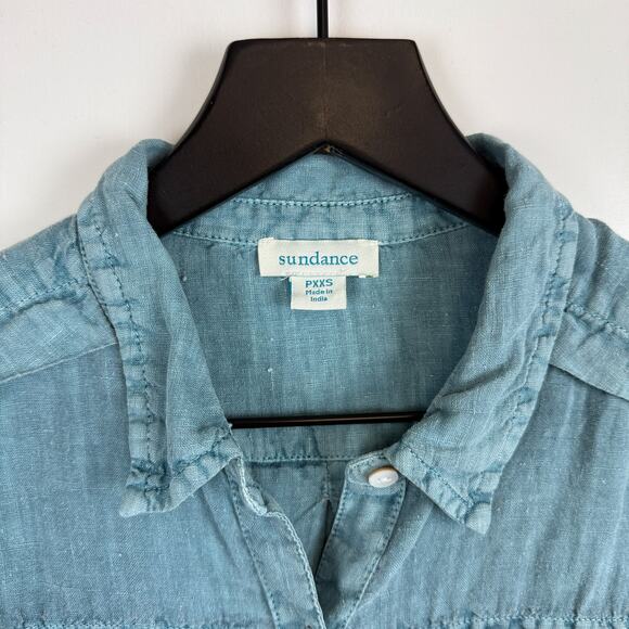 Sundance 100% Linen Button Down Shirt Blue - PXXS P2XS Petite - Picture 3 of 9